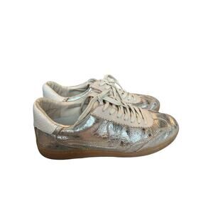 Dolce Vita Notice Lace Sneakers Platinum Distressed Metallic Leather Size 9.5